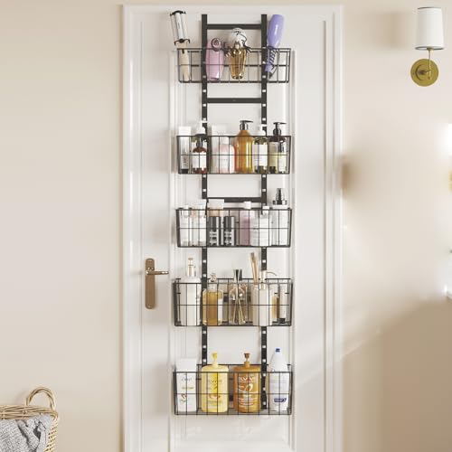 Hongtamoya 5-Tire Adjustable Over The Door Laundry Room Organizer-Black