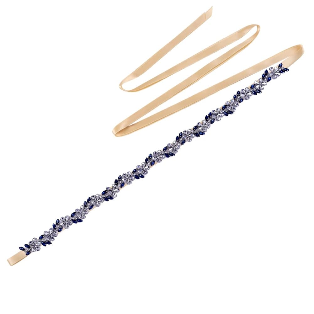 Cinturón fino para novia, color azul marino, con diamantes de imitación, para vestido de banquete, accesorios de boda