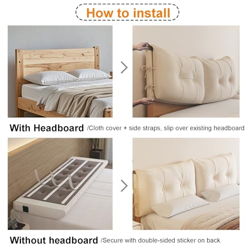 Almohada tapizada para cabecera con correas extraíbles, respaldo de pared, lavable, con bolsillo para teléfono, cojín de posicionamiento de apoyo (negro, 135 x 60 x 12 cm)
