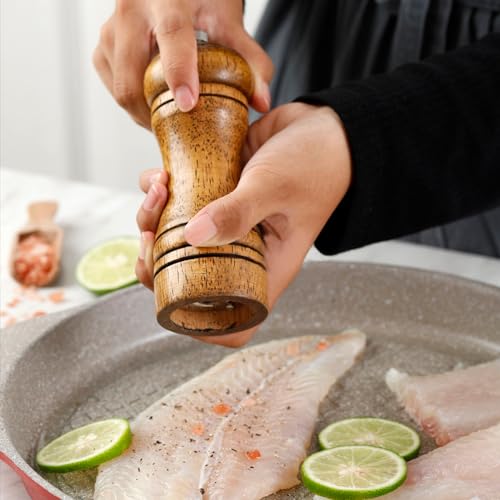 Salt and Pepper Mills Set, 2 Pack Wooden Pepper Mill Grinder Refillable Manual Spice Salt Pepper Grinding Bottle with Adjustable Ceramic Rotor for Kitchen Chili, Cloves, Herbs (14cm/5inch) - Image 6