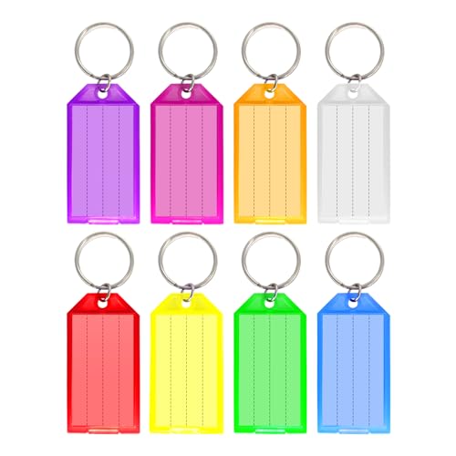 Ailiver Schlüsselanhänger Beschriftbar Schlüsselanhänger zum Beschriften Robust Kunststoff Schlüssel Beschriftung Anhänger Schlüsselschilder mit Split Ring Label Fenster, 8 Farben (10 Stück)