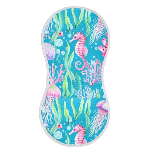 xigua Underwater Seahorses Muslin Baby Burp Cloths Set of 1, Super Soft & Absorbent Burping Rags, Cotton Burp Clothes Shower Gift for Newborn, Baby Girls and Boys