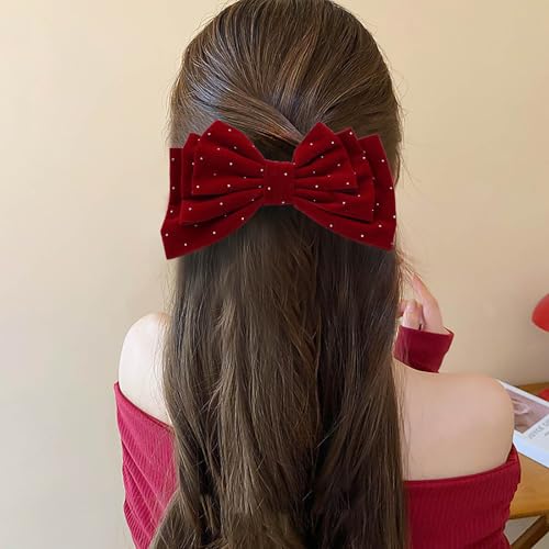 TseanYi Laço de cabelo grande de veludo com laço de cetim vermelho presilha de cabelo CZ laço de vel