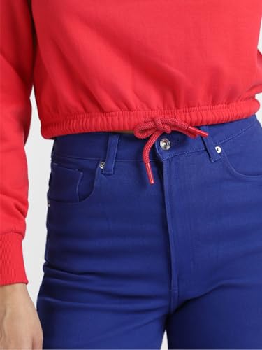 Image of JUNEBERRY Cotton Poly Fleece Regular Fit Pink, Purple Green & Orange Solid Full Sleeve Sweatshirt for Women