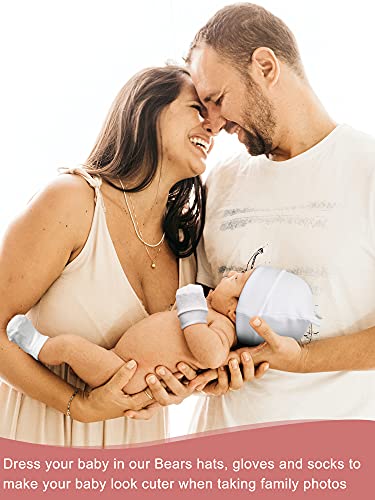 Baby Ears Newborn Hats Mittens And Socks Set For Boys Girls Beanie Hat 0-6 Month (White, Black, Gray, Light Blue, Navy Blue,5 Set) #TOP6