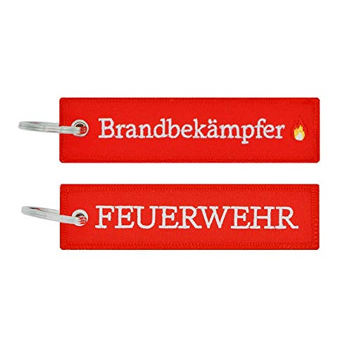 Café Viereck ® Gestickter Feuerwehr Schlüsselanhänger mit Öse und Ring - 12 cm x 3 cm Cover