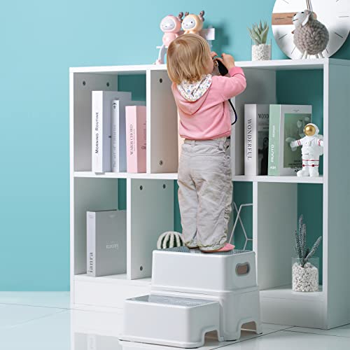Victostar Two-Step Stool for Kids - Anti-Slip Toddler Stool for Potty Training and Home Use (Grey-White)