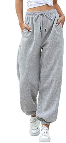 Cinch Bottom Sweatpants Pockets High Waist Sporty Gym Athletic Fit Jogger Workout Pants for Women Lounge Trousers Gray M