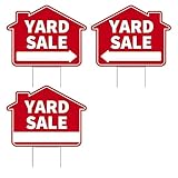 3Pcs Yard Sale Signs with Stakes, 17 x 13 Inch Double Sided Yard Sign, Corrugated Plastic Real Estate Signs, Blank Advertising Sign for Garage Sales, Open Houses & Events(COLOR:Red)