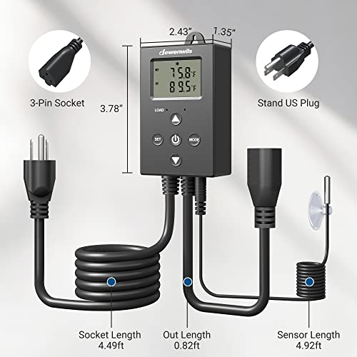 Dewenwils Digital Temperature Controller Thermostat Outlet With Heating & Cooling Mode For Chest Freezer, Home Brewing, Green House, Incubation, Reptiles, 14-140°F, 120V/10A/1200W #TOP5