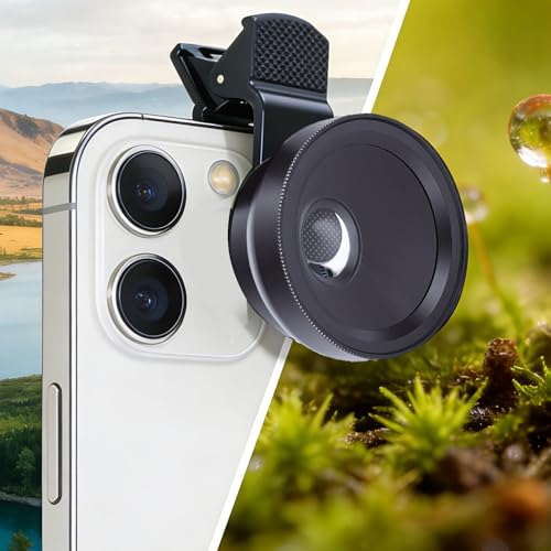 Tangxi Phone Camera Lens, 0.45X Super Wide Angle & 12.5X Macro 2 in 1 Cell Phone Clip on Lens Kit, Professional Attachment with Clip for Most Smartphone