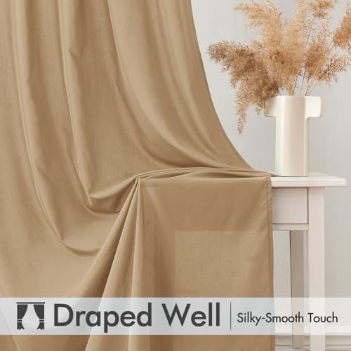 Image of MIULEE Brown Semi Sheer Privacy Curtains Drapes 2 Panels 52W x 90L | Semi sheer privacy, non-see-through, light filtering, fits kitchen, bathroom, bedroom