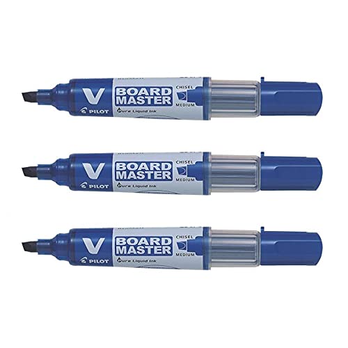 Pilot V Board Master Begreen Pack of 3 Refillable Markers Bevelled Tip Medium Blueaa