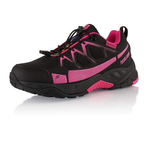 Fusskleidung® Damen Herren Wanderschuhe wasserdichte Trail Running Trekkingschuhe Schwarz Pink EU 40