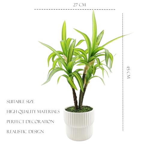 Image of KARP Artificial Potted Plants, 45Cm Height Faux Dracaena Fragrans Massangeana Plant with White Pot Home Decor, Indoor Artificial Ornamental Plants for Living Room, Office Desk & Bathroom, Decorative