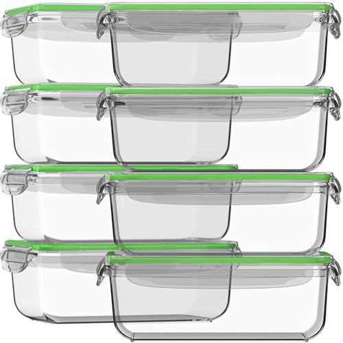 Image of Razab 16 Pc (Set of 8) 30 Oz Glass Meal Prep Containers with Lids, Airtight Large Glass Food Storage Containers, Reusable Leak Proof BPA Free, Freezer to Oven and Dishwasher Safe
