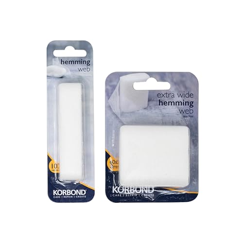 Image of KORBOND Hemming Web Set - SEW FREE HEMMING - 18m Total - 8m x 60mm plus 10m x 20mm - Extra Wide and Standard width - Suitable for Clothing and Curtains, White, 114101