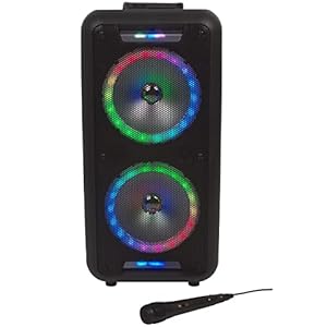 Intempo EE6745BLKSTKEU7 Bluetooth Party Speaker, Colour Changing LED Lights, Rechargeable Battery, Up To 10 hours Play Time, Wired Microphone Included, Ergonomic Handle and Easy-To-Use Control Panel