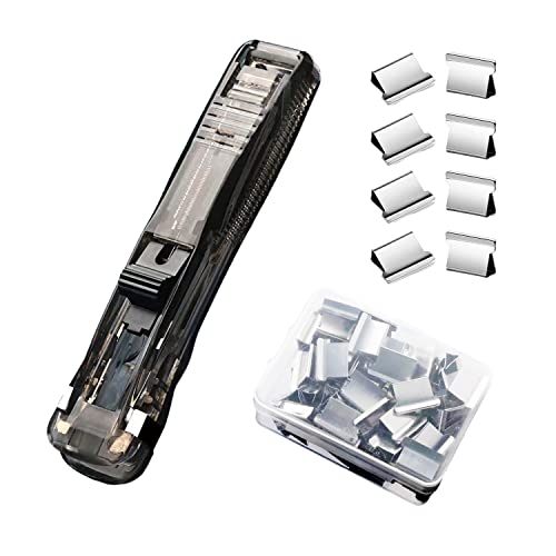 Image of Push Stapler and Binder Clips Dispenser - Desktop Stapler With 50pcs Reusable Stainless Steel Refill Clips, 40 Sheet Capacity for Office Document School Supplies (Black)