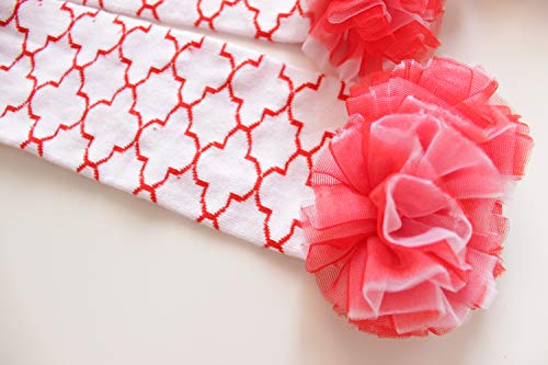 LilPinkGoose Baby Girls Christmas Chiffon Ruffle Leg warmers Red and White (One size(12 pounds to 8 years), White with white/ruffle)