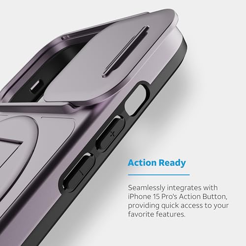 Étui pour iPhone 15 Pro Max antichoc violet avec cache caméra et anneau magnétique utilitaire