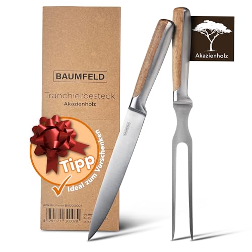 BAUMFELD 2-teiliges Tranchierbesteck Set – Fleischgabel und Fleischmesser (Silber, 2 teilig)