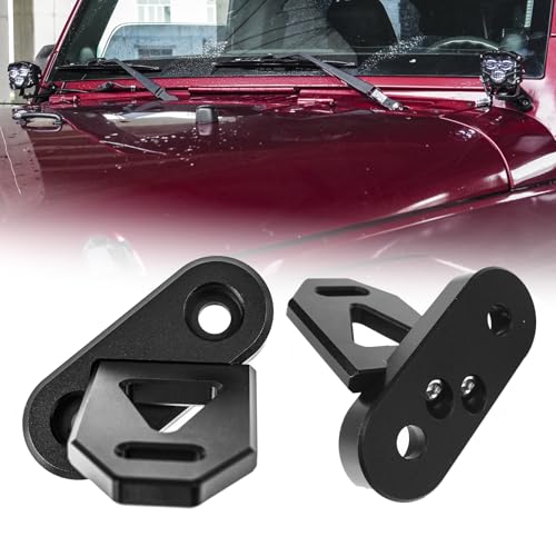 Image of JK CNC A-Pillar Work Light Mounts Windshield Hinge Offroad LED Pod Lamp Mounting Brackets Hood Lamps Ditch Lights Holder,2PCS Black Aluminum Mounts(Only Brackets)