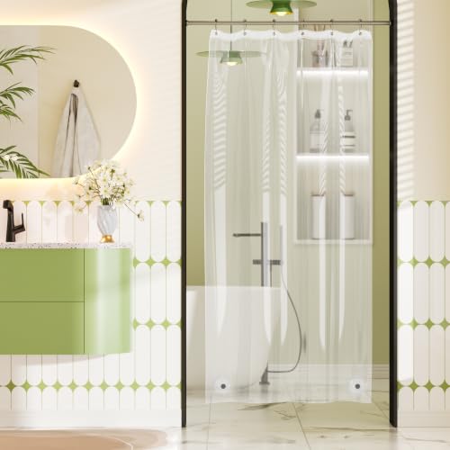 Image of Bathway Shower Stall Curtain Liner, Clear Shower Curtain Liner Plastic 36 x 78 PEVA Waterproof Shower Curtain Liner with 2 Magnets and 6 Rustproof Grommet Holes, Lightweight Long Shower Liner Bathroom