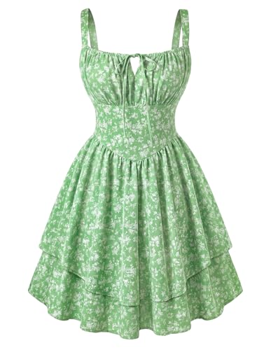 Image of Scarlet Darkness Floral Mini Corset Dress Women Teens Sundress with Pockets | Floral mini dress with adjustable straps, square neck, smocked back, left hidden zip, side pockets, flowy dual-layer hem
