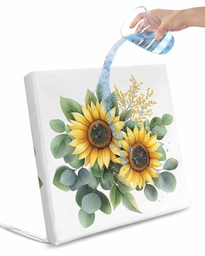 2 Pack Sunflower Waterproof Cushion Covers with Ties, Outdoor Patio Chaise Lounge Chair Seat Cushion Slip Covers Replacement(Only Cover) Aesthetic Floral Plant Chic Green Eucalyptus 24