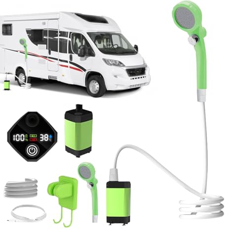 Manhegari ducha portátil acampando, ducha de senderismo recargable con pantalla LED, bomba de camping para jardín senderismo viaje autocaravana impermeable 3 modos de pulverización