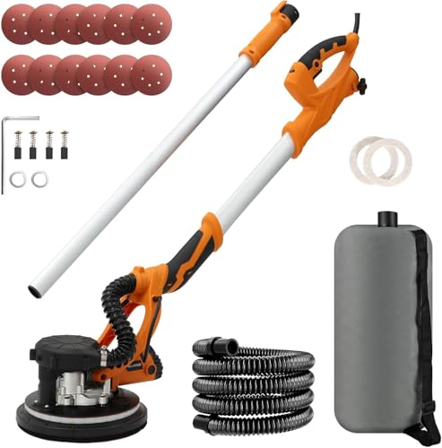Drywall Sander 1250W Electric Drywall Sander with Vacuum Auto Dust Collection xtension Handle LED Light 12 Pcs Sanding Discs 5 Variable Speed Variable Speed 800-1800RPM