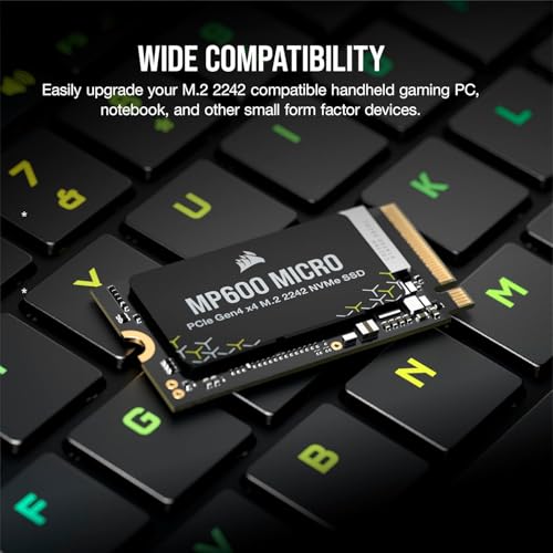 Image of C0RSAIR MP600 Micro 2TB PCIe Gen4 x4 NVMe M.2 2242 Internal SSD, Up to 7000MB /s Read & 6200MB /s Write, High-Speed Storage for Gaming Handhelds, Laptops & Notebooks