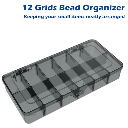Image of Clear Organizer Box,12 Grids Organizer Box with Removable Dividers for Jewelry,Bead Storage Organizer Box,Plastic Compartment Container for Tool Tackle Box, Gray