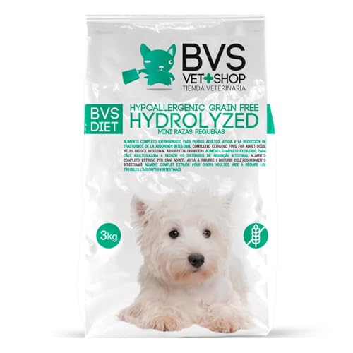 BVS Vet Shop | Diet Mini Razas Pequeñas Hydrolyzed Hypoallergenic Grain Free para Perros | para síntomas de intolerancias y alergias asociadas a Alimentos | Razas Pequeñas | 3 kg