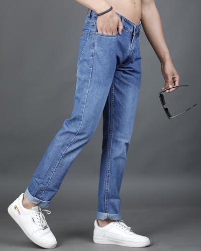 Image of EYEBOGLER Men Men's Jeans Pant Slim Fit Stretchable Casual Wear Mid Rise Cotton Blend Denim