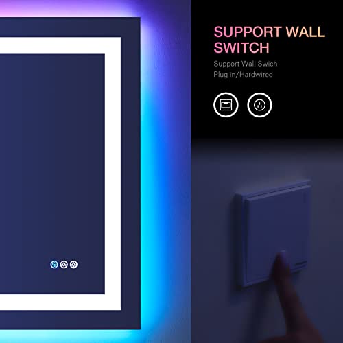 LOAAO 48"X30" LED Bathroom Mirror with Lights, Anti-Fog, Dimmable, RGB Backlit + Front Lighted, Bathroom Vanity Mirror for Wall, Memory Function, Waterproof, Tempered Glass