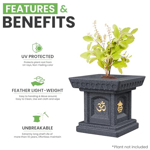 Image of YUCCABE ITALIA FOXB 12 Inch Tulsi Planter Pot for Tulsi Pooja German Polymer Tulsi Planters Suitable for Indoor Outdoor Use Home Office Pooja Plant Gamla (Grey)