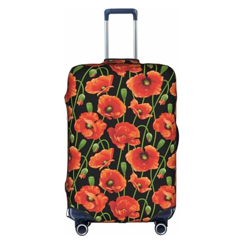 Retro Red Poppy Travel Luggage Cover Elastic Suitcase Protector Washable Baggage Covers For Trunk Case Fits 22-24 Inch Luggage