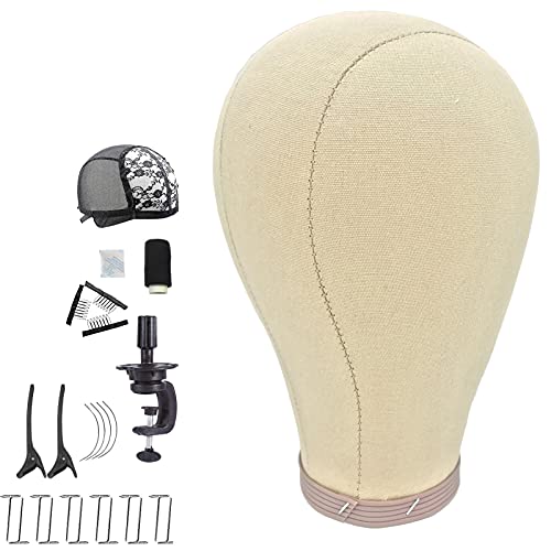 ZHTY Wig Head(21''-24''),Cork Canvas Head,Mannequin Head with Table Stand,Canvas Block Head for Wigs Making Display Brown 21inch