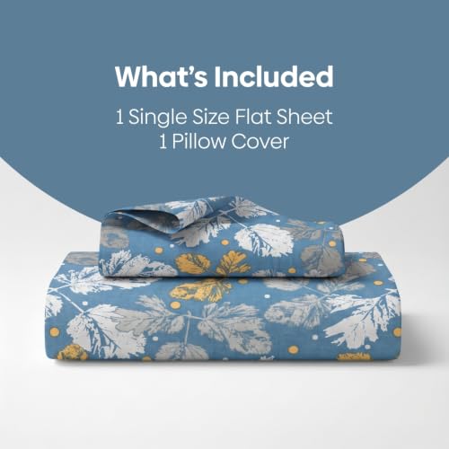 Image of Haus & Kinder Bedsheet for Single Bed Cotton, 58 x 98 Inches Single Bedsheet with 1 Pillow Cover, Pure Cotton 186 TC, Soft & Silk Bedsheet for Single Bed - Golden Birch Symphony