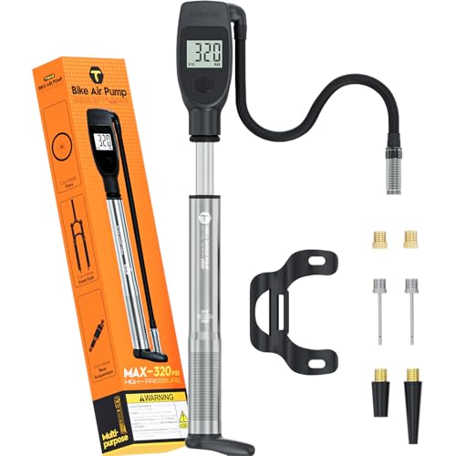 Tiakia Digital Shock Pump 320 Psi High Pressure Shock Pump Mountain Bike with Gauge for Air Front Fork & Rear Suspension Portable Bike Pump Aluminum Bicycle Tire Frame Pump (Black)