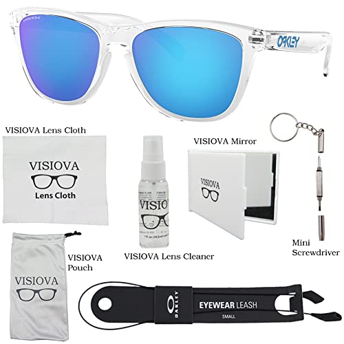 Oakley Frogskins Oo9013 9013D0 55Mm Crystal Clear/Prizm Sapphire Sunglasses For Men For Women Bundle Leash +Visiova Accessories #TOP1