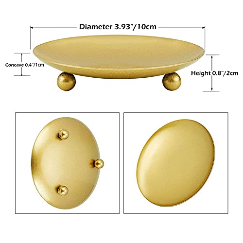 4 Pcs Gold Iron Plate Candle Holder, Decorative Pillar Candle Plate, Pedestal Candle Stand For Led & Wax Candles, Incense Cones, Spa, Weddings (Regular Style) #TOP5