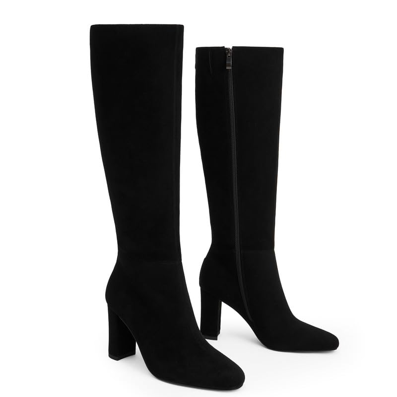 Image of Modatope Knee High Boots for Women Chunky Heel Rounded Toe Tall Boots | 2026 Fashion Winter Fall Boots for Women,Side Zipper PU Leather Long Dress Boots, Block Heel Tall Boots