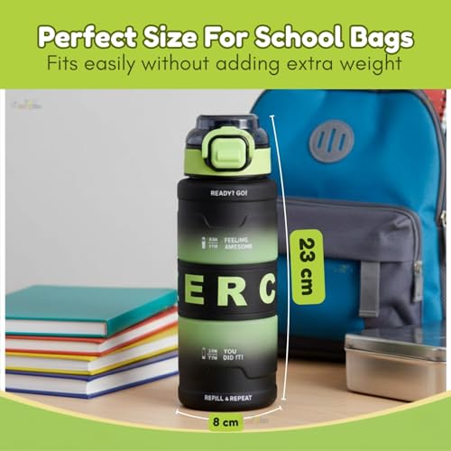 Image of Toy Imagine 850ml School Sipper Water Bottle for Kids with Time Marker & Rubber Grip Leakproof BPA Free Wide Mouth Easy Carry Motivational Bottle for Daily Hydration Boys Girls Gym Office Outdoor Use