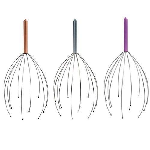 Aojuy 3 Piezas Cuero Cabelludo Manual Masajeador Terapéutico Cabeza Rascador Alambre de Acero Masajeador (Colores Puede Variar)