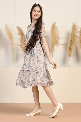 Image of Fashion Dream Girl's Organza Floral Printed Calf Length Dress|Western Dress|Kids Dress|Fancy Dress