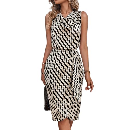 Image of Women's Elegant Floral Dress Coll. (All-Seasons) - Sleeveless /Short /Midi, V-Neck Ruffle, Fashion Casual Party Dresses