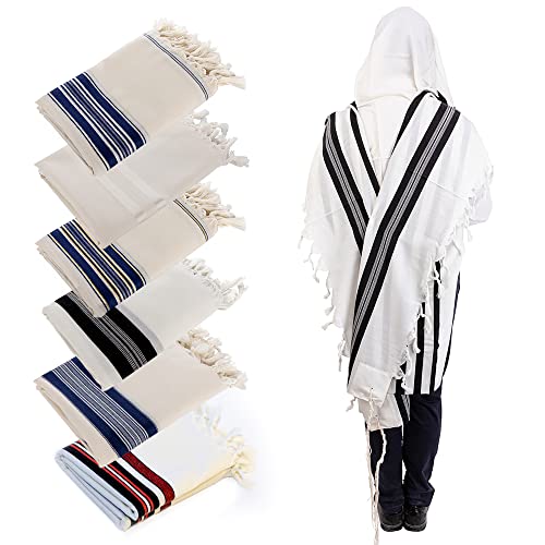 Image of HOLY VOICE 100% Wool Tallit Prayer Shawl Kosher Certified White with Stripes for Men, Made in Israel w / 100% Wool Tzitzit